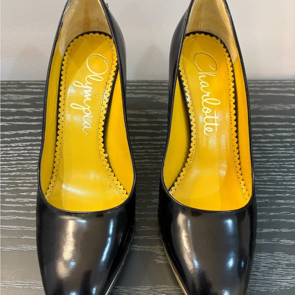 Charlotte Olympia Black Heels with Yellow Insole - Picture 2 of 5